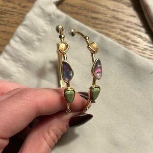 Kendra Scott Gold Hoop Earrings with Green and Purple stones